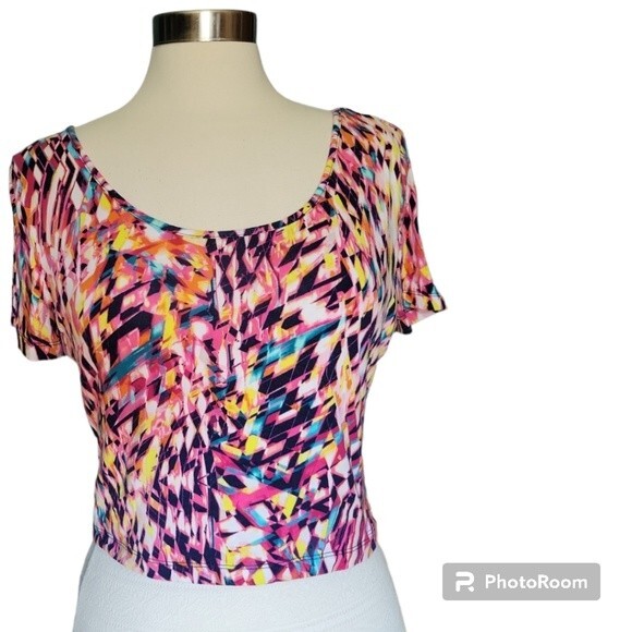 DECREE COLORFUL PINK CROPPED TEE - XL - Picture 1 of 8